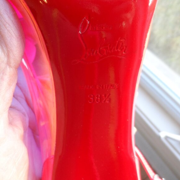 New Christian Louboutin Neon Pink PVC Studded Heel Mary Jane Pumps – IT 38.5B - Picture 16 of 16